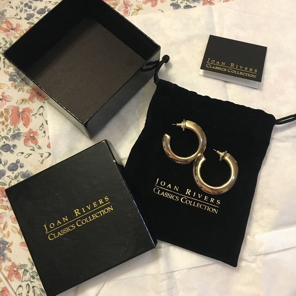 Joan Rivers Gold Earrings Fashion Jewelry back studs round hallow nib w/ dustbag